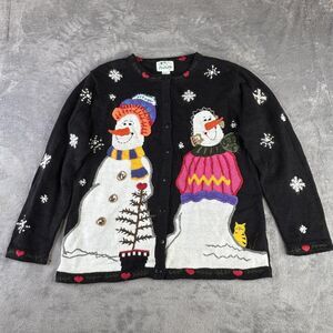 Vintage The Quacker Factory‎ Sweater Womens Medium Snowman Christmas Cat 90s